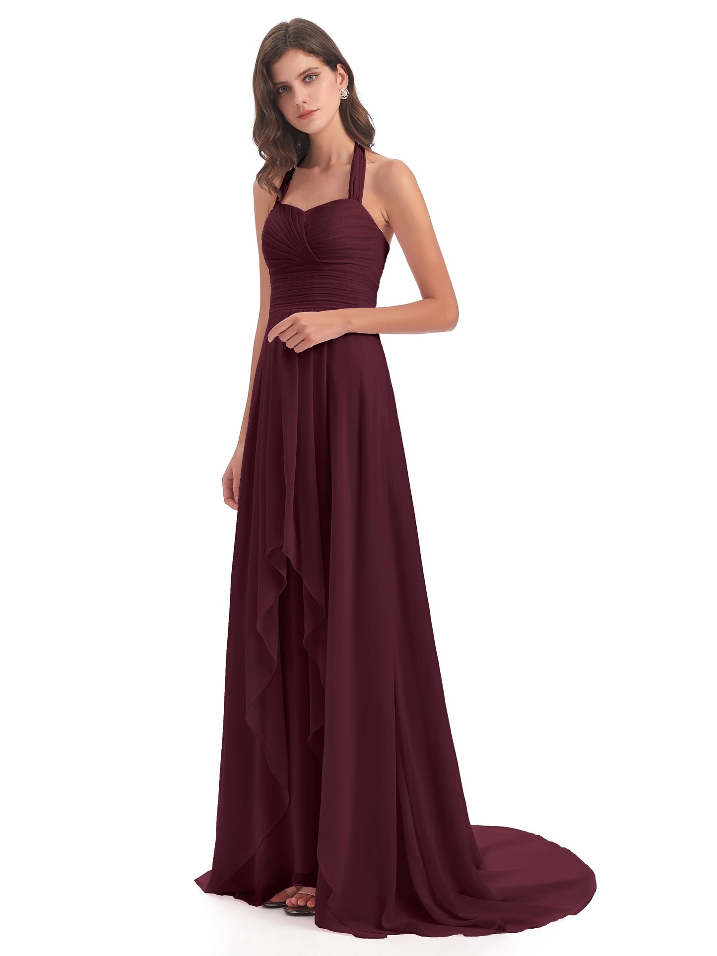 Ensley Court Train High-low Halter Chiffon Bridesmaid Dresses