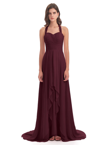 Ensley Court Train High-low Halter Chiffon Bridesmaid Dresses