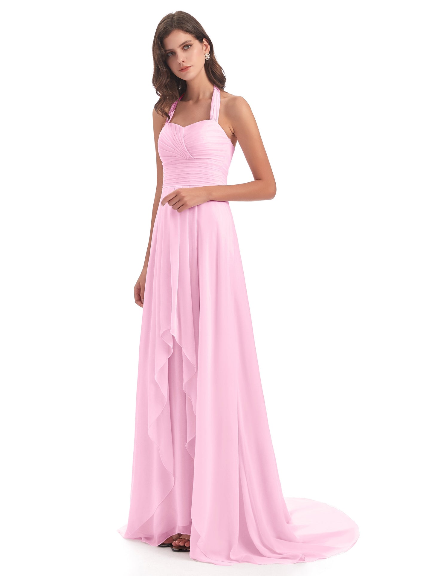 Ensley Court Train High-low Halter Chiffon Bridesmaid Dresses