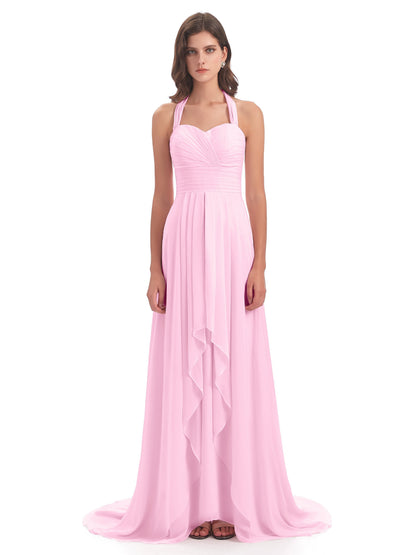 Ensley Court Train High-low Halter Chiffon Bridesmaid Dresses