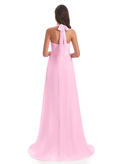 Ensley Court Train High-low Halter Chiffon Bridesmaid Dresses