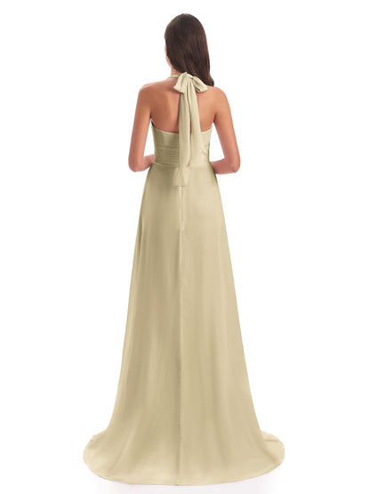 Ensley Court Train High-low Halter Chiffon Bridesmaid Dresses