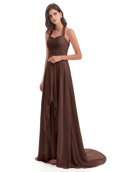 Ensley Court Train High-low Halter Chiffon Bridesmaid Dresses