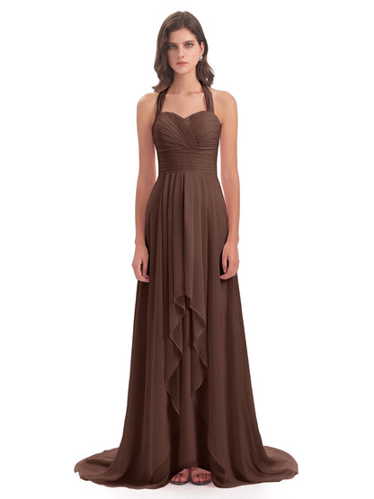 Ensley Court Train High-low Halter Chiffon Bridesmaid Dresses