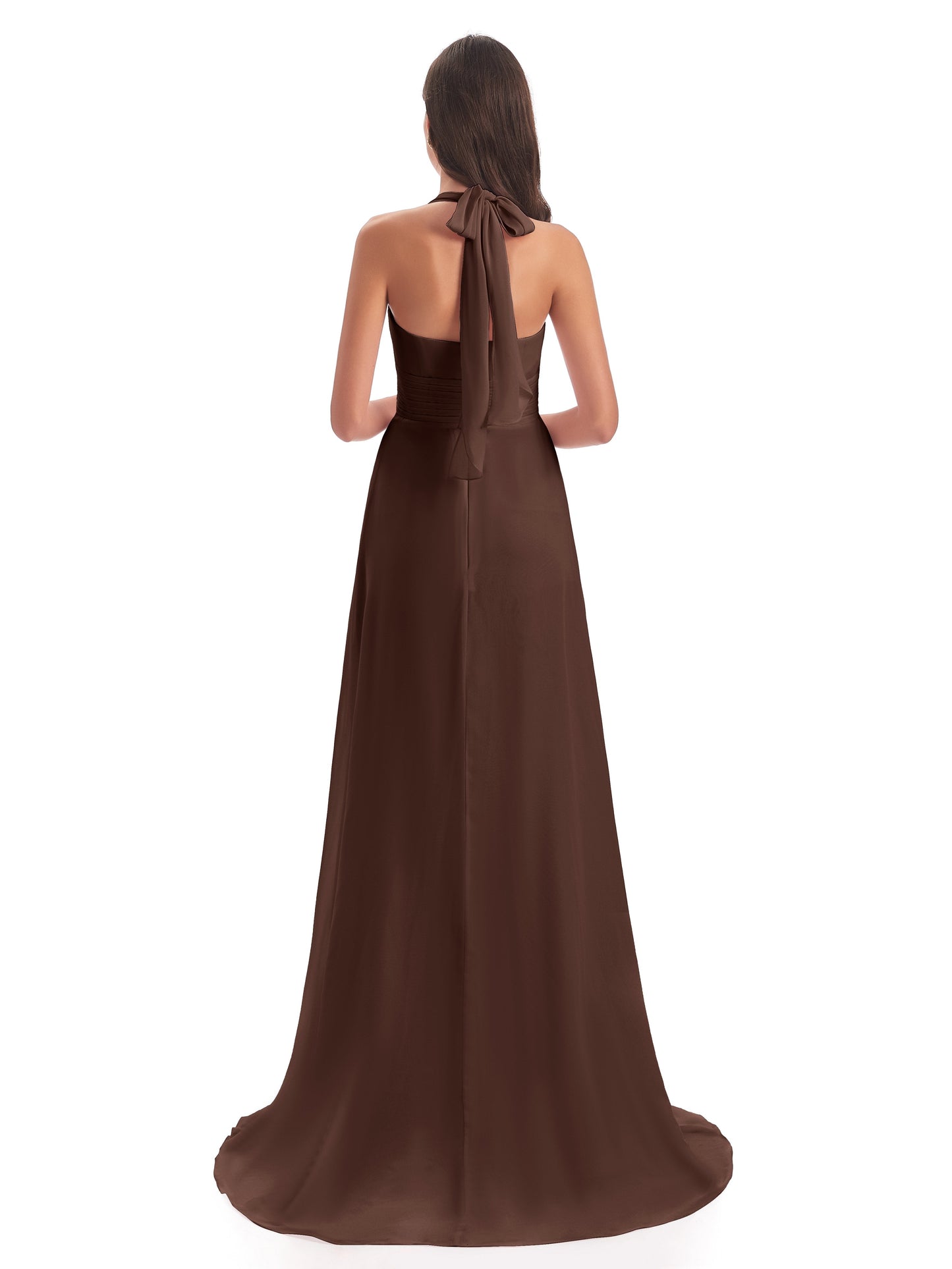 Ensley Court Train High-low Halter Chiffon Bridesmaid Dresses