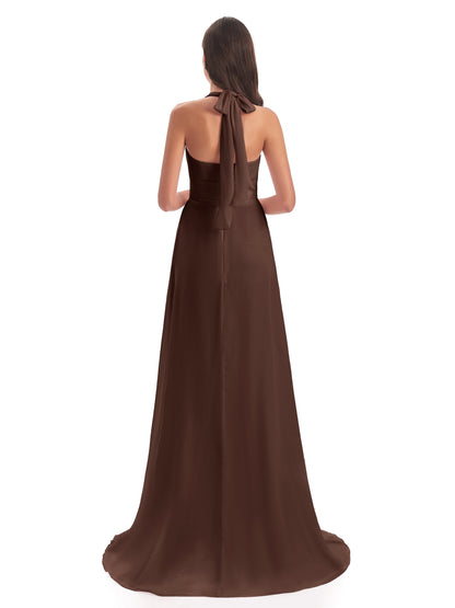 Ensley Court Train High-low Halter Chiffon Bridesmaid Dresses