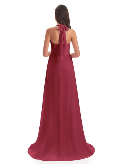 Ensley Court Train High-low Halter Chiffon Bridesmaid Dresses
