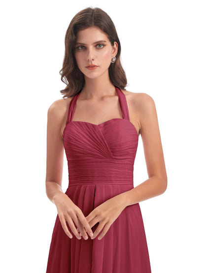 Ensley Court Train High-low Halter Chiffon Bridesmaid Dresses