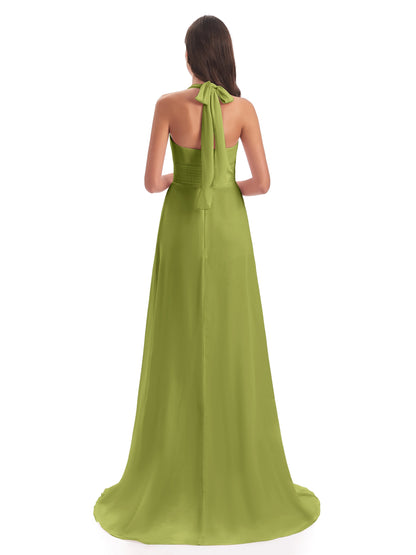 Ensley Court Train High-low Halter Chiffon Bridesmaid Dresses