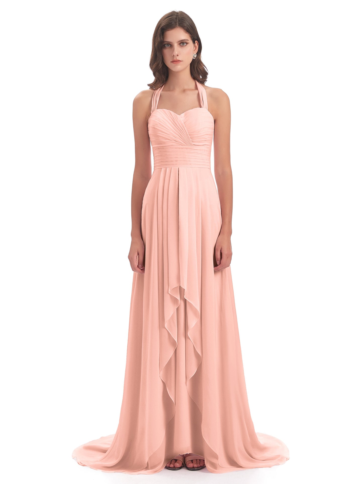 Ensley Court Train High-low Halter Chiffon Bridesmaid Dresses
