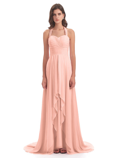 Ensley Court Train High-low Halter Chiffon Bridesmaid Dresses