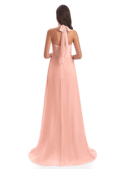Ensley Court Train High-low Halter Chiffon Bridesmaid Dresses