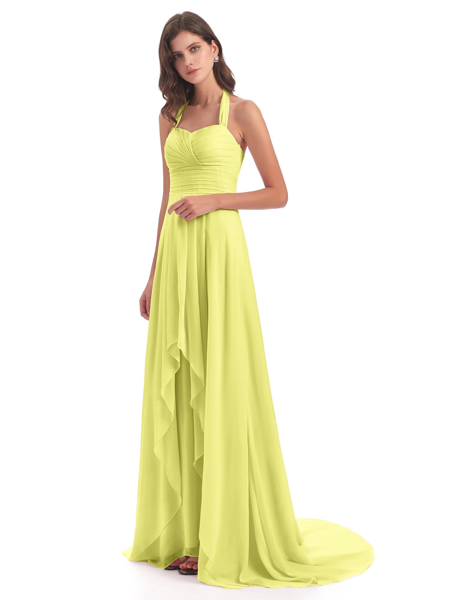 Ensley Court Train High-low Halter Chiffon Bridesmaid Dresses