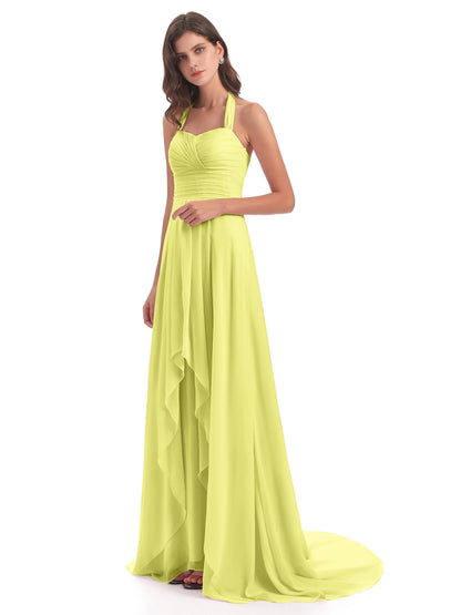 Ensley Court Train High-low Halter Chiffon Bridesmaid Dresses