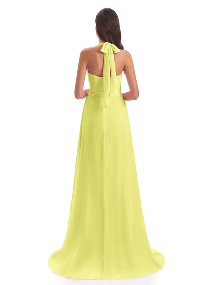 Ensley Court Train High-low Halter Chiffon Bridesmaid Dresses