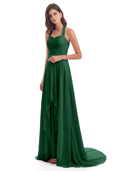Ensley Court Train High-low Halter Chiffon Bridesmaid Dresses