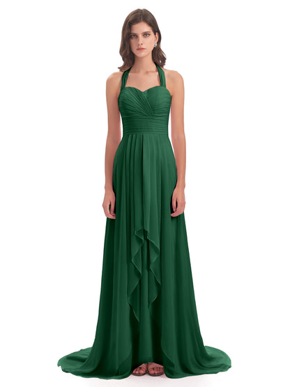 Ensley Court Train High-low Halter Chiffon Bridesmaid Dresses