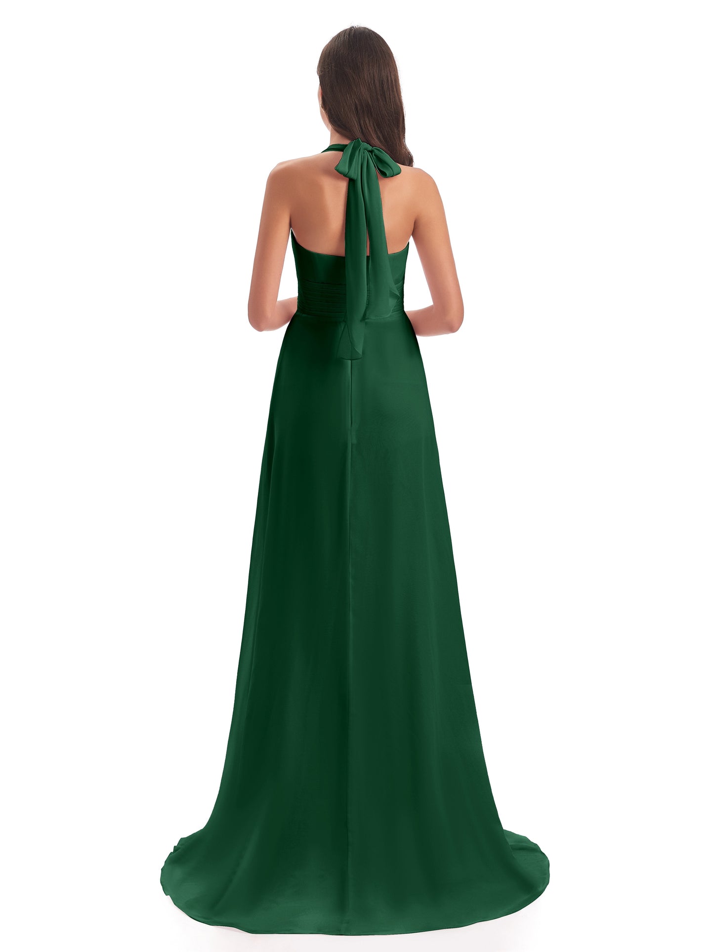 Ensley Court Train High-low Halter Chiffon Bridesmaid Dresses