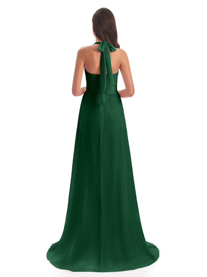 Ensley Court Train High-low Halter Chiffon Bridesmaid Dresses