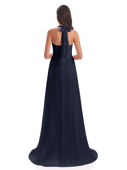 Ensley Court Train High-low Halter Chiffon Bridesmaid Dresses