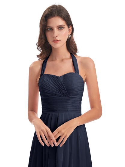 Ensley Court Train High-low Halter Chiffon Bridesmaid Dresses