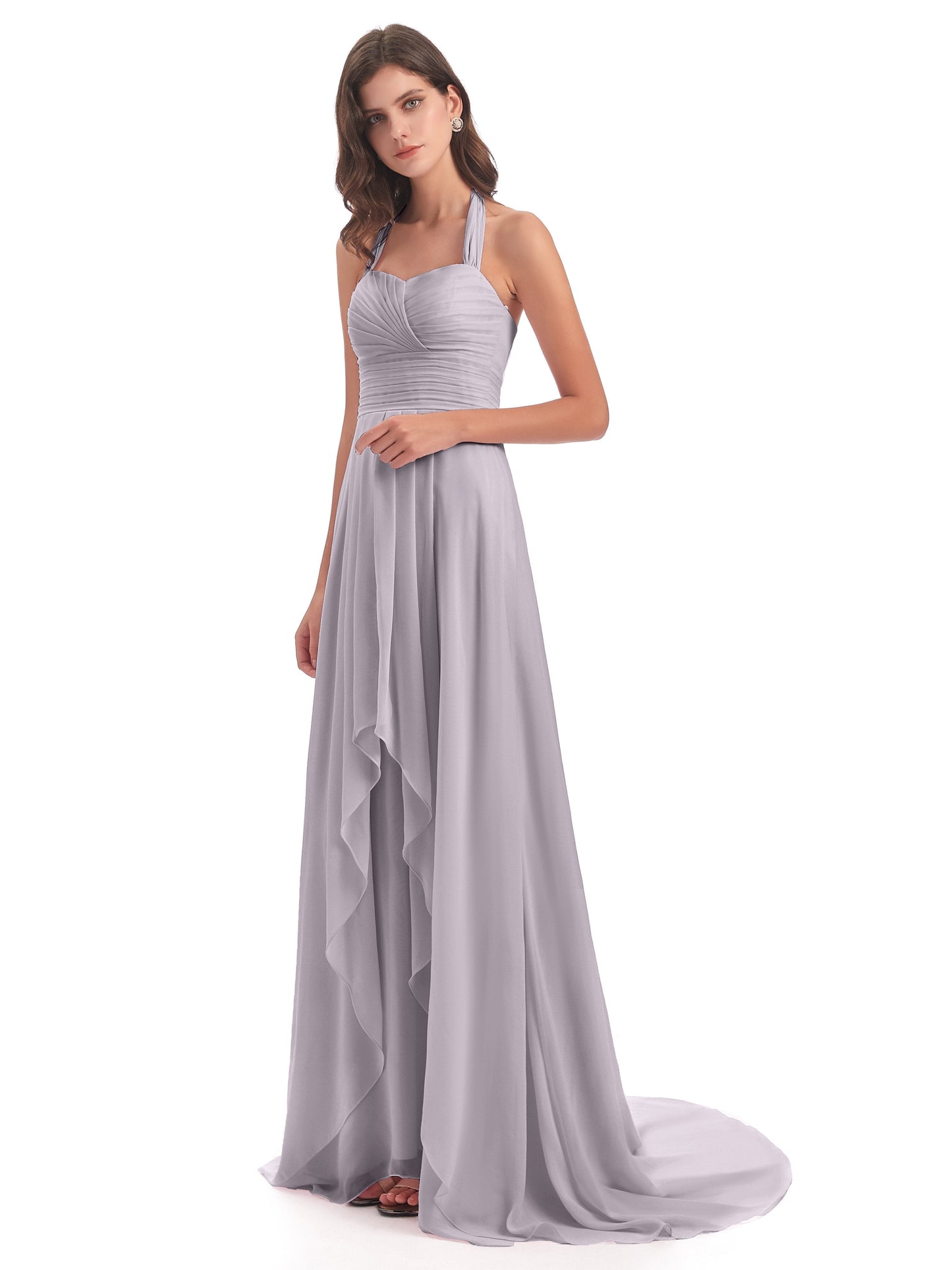 Ensley Court Train High-low Halter Chiffon Bridesmaid Dresses