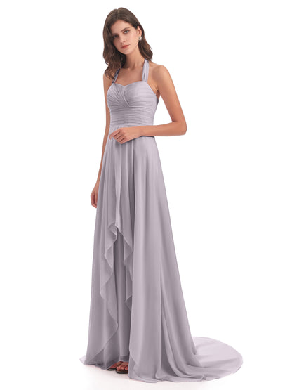 Ensley Court Train High-low Halter Chiffon Bridesmaid Dresses