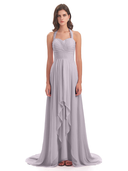 Ensley Court Train High-low Halter Chiffon Bridesmaid Dresses