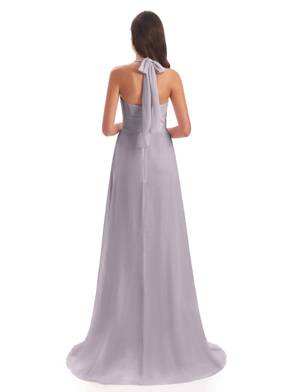 Ensley Court Train High-low Halter Chiffon Bridesmaid Dresses