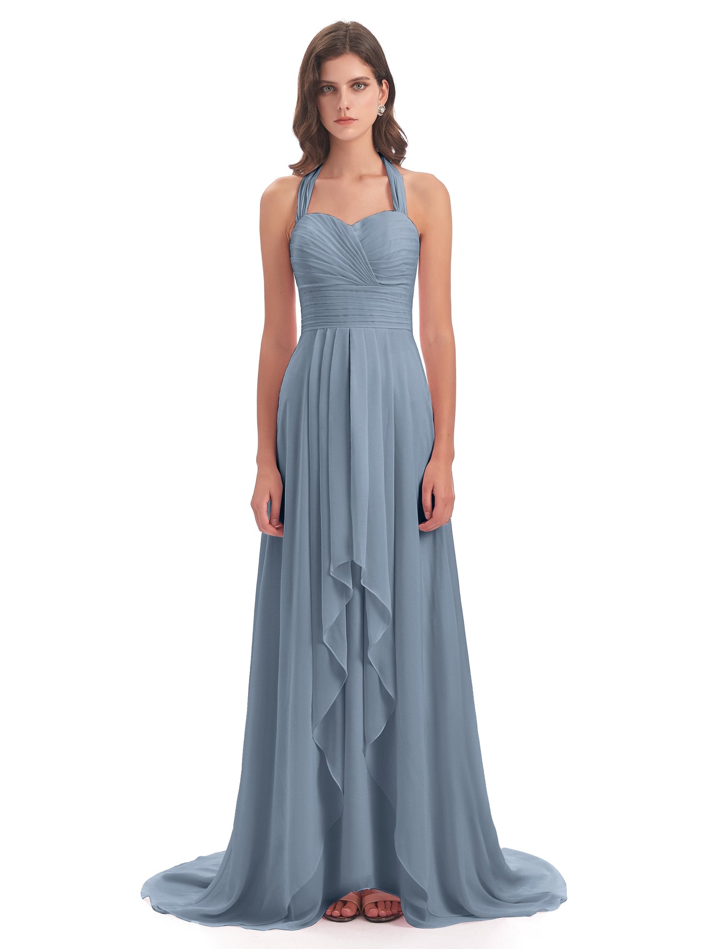 Ensley Court Train High-low Halter Chiffon Bridesmaid Dresses