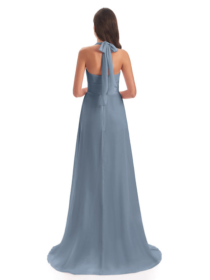 Ensley Court Train High-low Halter Chiffon Bridesmaid Dresses