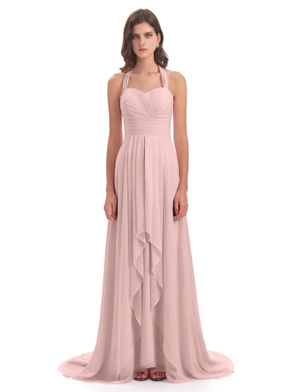 Ensley Court Train High-low Halter Chiffon Bridesmaid Dresses