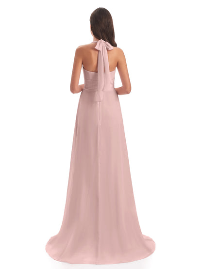 Ensley Court Train High-low Halter Chiffon Bridesmaid Dresses