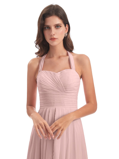 Ensley Court Train High-low Halter Chiffon Bridesmaid Dresses