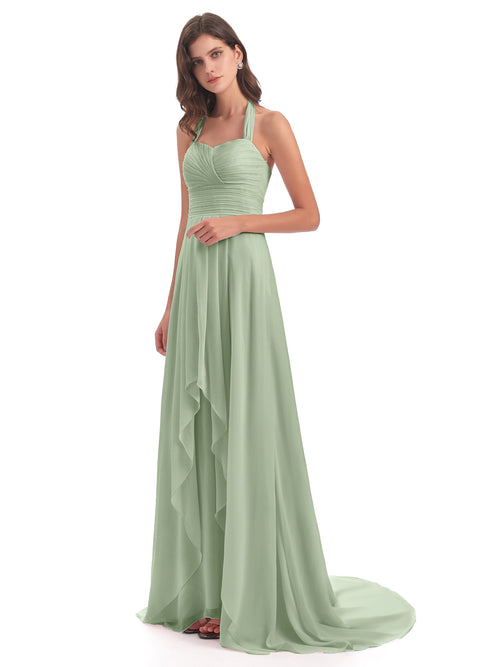 Ensley Court Train High-low Halter Chiffon Bridesmaid Dresses