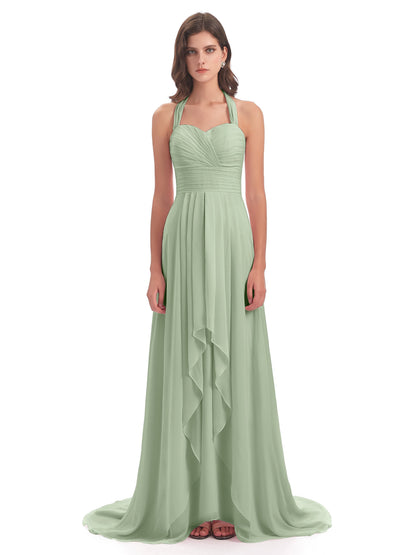 Ensley Court Train High-low Halter Chiffon Bridesmaid Dresses