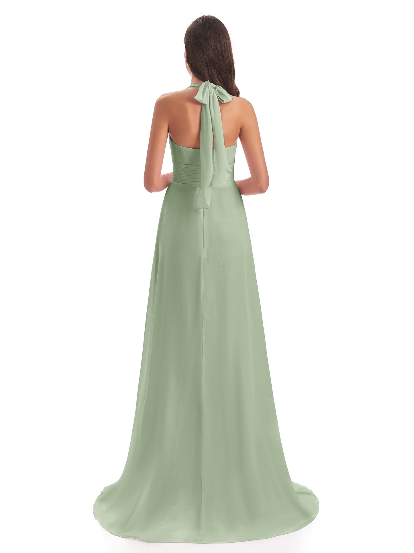 Ensley Court Train High-low Halter Chiffon Bridesmaid Dresses