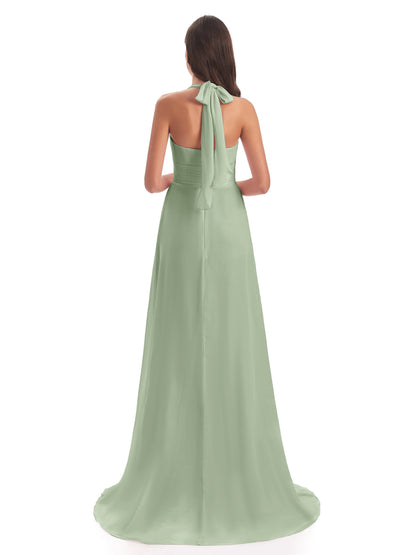 Ensley Court Train High-low Halter Chiffon Bridesmaid Dresses