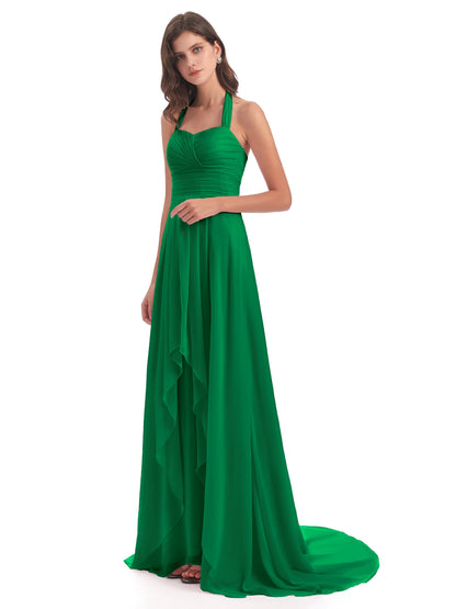 Ensley Court Train High-low Halter Chiffon Bridesmaid Dresses