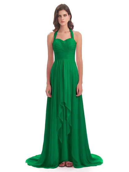 Ensley Court Train High-low Halter Chiffon Bridesmaid Dresses