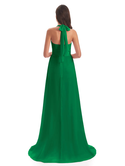 Ensley Court Train High-low Halter Chiffon Bridesmaid Dresses