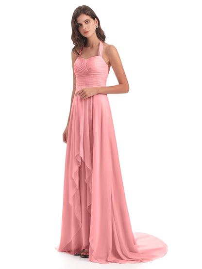 Ensley Court Train High-low Halter Chiffon Bridesmaid Dresses