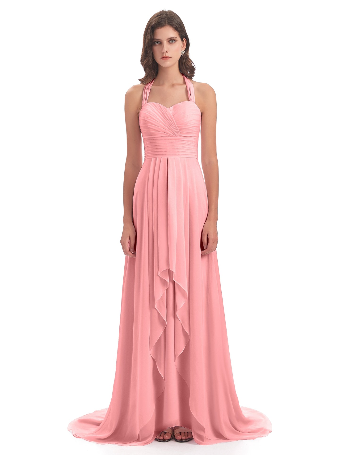 Ensley Court Train High-low Halter Chiffon Bridesmaid Dresses