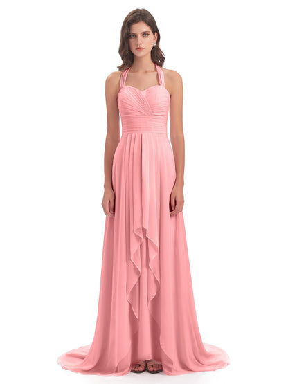 Ensley Court Train High-low Halter Chiffon Bridesmaid Dresses