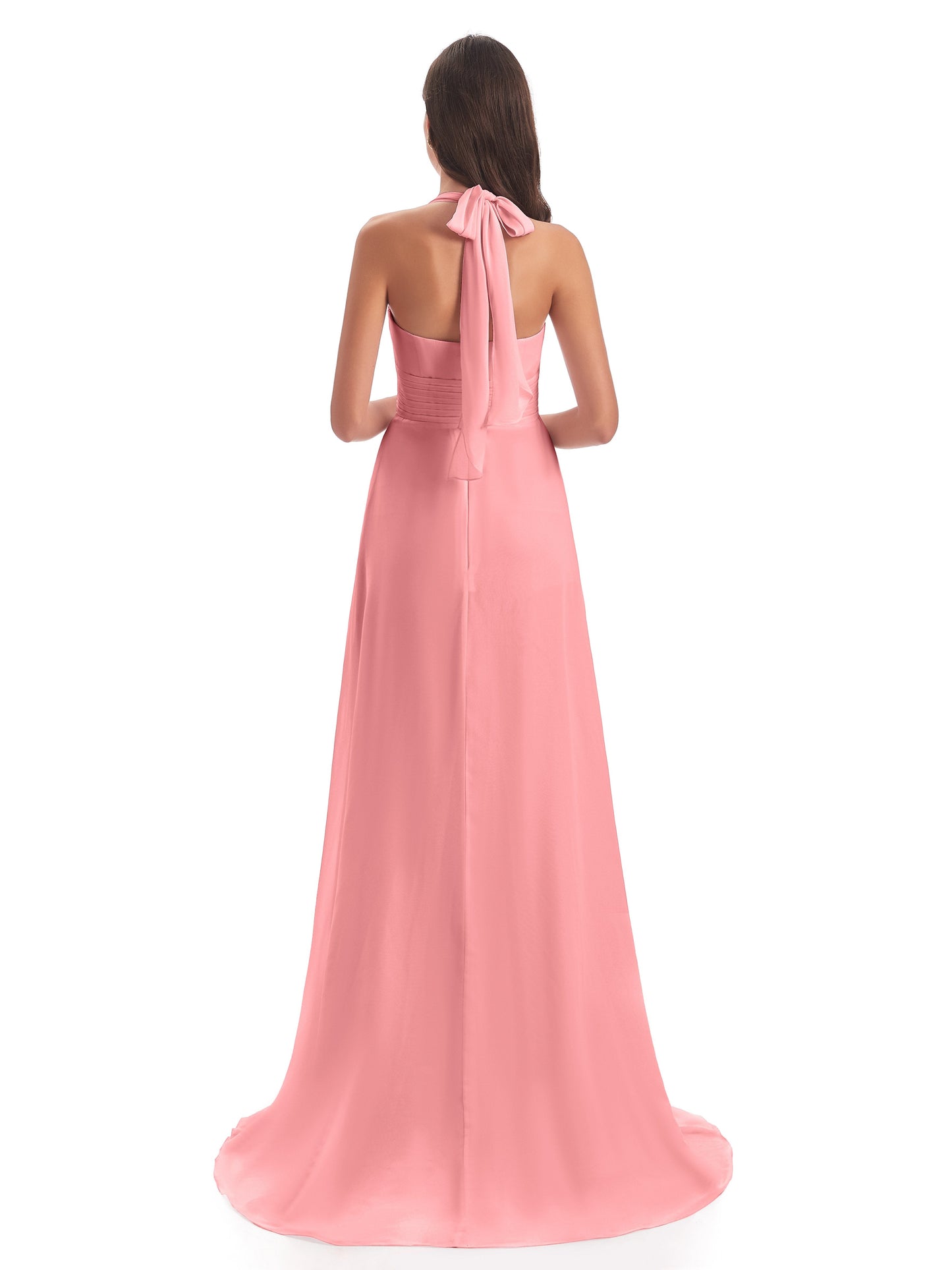 Ensley Court Train High-low Halter Chiffon Bridesmaid Dresses
