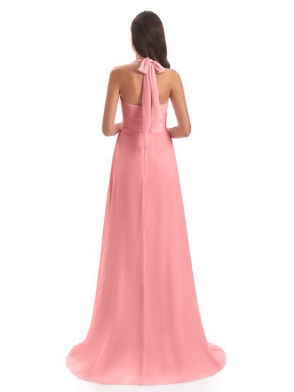 Ensley Court Train High-low Halter Chiffon Bridesmaid Dresses