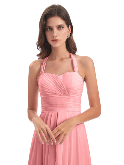Ensley Court Train High-low Halter Chiffon Bridesmaid Dresses