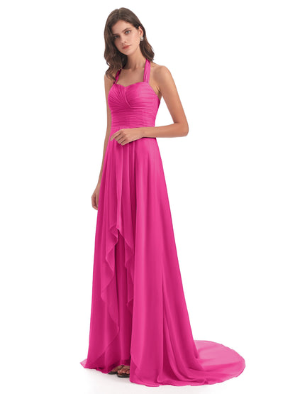 Ensley Court Train High-low Halter Chiffon Bridesmaid Dresses