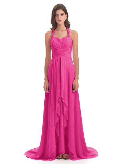 Ensley Court Train High-low Halter Chiffon Bridesmaid Dresses