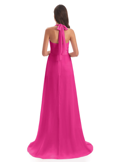 Ensley Court Train High-low Halter Chiffon Bridesmaid Dresses